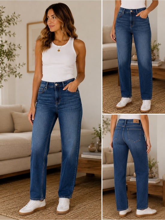 Kut from the Kloth Denim - Kut from the Kloth Mid-Rise Straight Leg Jeans - Dark Blue Wash